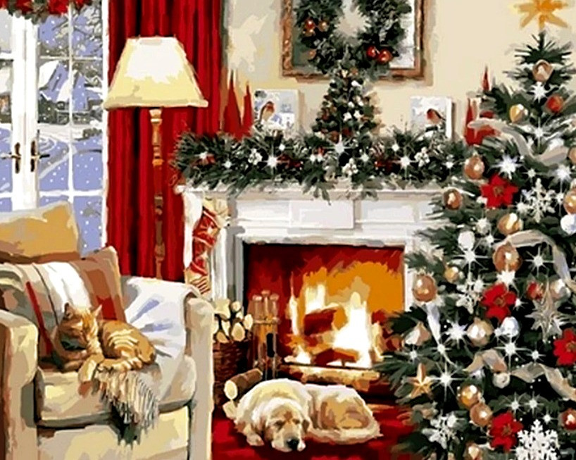 TNG951 Набір алмазної мозаїки на підрамнику з голограмними стразами АВ Свято Новий Рік