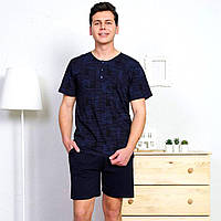 Пижама мужская летняя футболка и шорты 1619, Синий, S