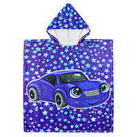 Пляжное пончо полотенце для мальчика Машинки, Синий, 60х60