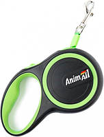 Поводок-рулетка AnimAll для собак вагою до 15 кг, 3 м, S салатово-чорний, Енімал