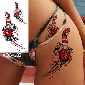 Флеш Тату. 21*10 См, Перевідна. Тимчасова. Набір, Кинджали, Ножі, Мечі, Холодна Зброя, Дівчата, Троянда,