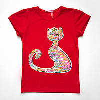 Яскрава футболка ручної роботи для дівчаток SmileTime Shining Cats, червона