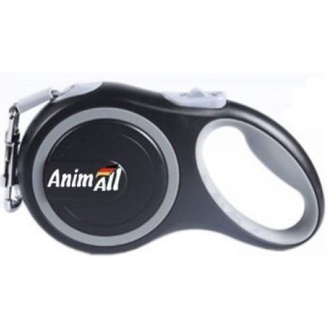 Фото - Нашийник AnimAll Поводок-рулетка  для собак весом до 25 кг, 5 м, M серо-чёрный, Эним 