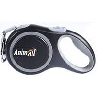 Поводок-рулетка AnimAll для собак вагою до 25 кг, 5 м, M сіро-чорний, Енімал