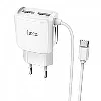 Сетевое ЗУ HOCO C59A + кабель TYPE C (5V/2.4A/2 USB) White