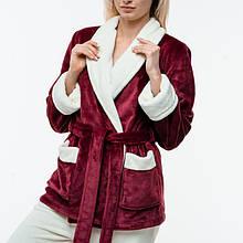Жіноча піжама з плюшевої махри. Жакет + штани. Колір: бордо і молочний