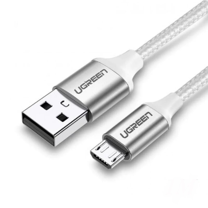 Кабель UGREEN US290 USB 2.0 A to Micro USB Cable Nickel Plating Aluminum Braid 1m White (60151), фото 1