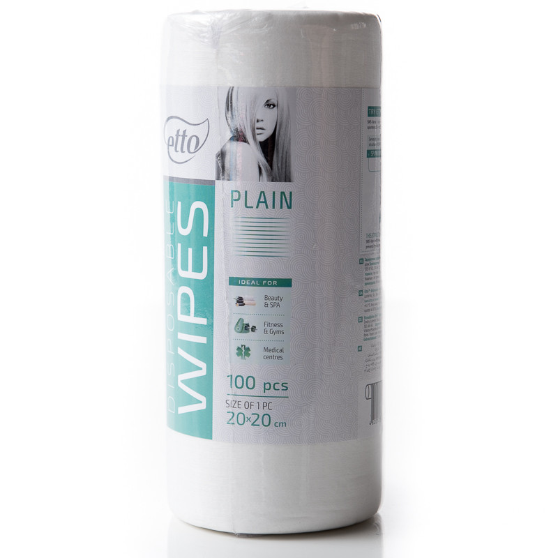 Серветки, спанлейс, 20см*20см Гладкі (100 шт. в рулоні) TM Etto