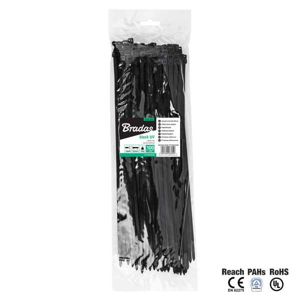 Кабельна стяжка, пластикова, 7,6 х 550 мм, UVBlack, TS1076550B