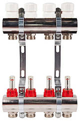 Колектор для теплої підлоги на 4 виходи з витратомірами Thermo Alliance