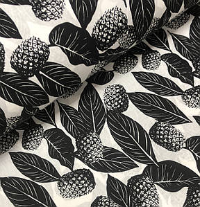 Бавовняна тканина Польська,ананаси з листям чорні на білому
