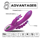 Потрійний багатофункціональний вібратор, анально кліторально вагінальний стимулятор, інтимні іграшки комбінованого, фото 10