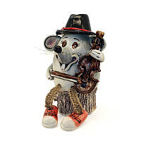 Копилка, садовая фигура "Крыса Музыкант" 16 см глина, керамика