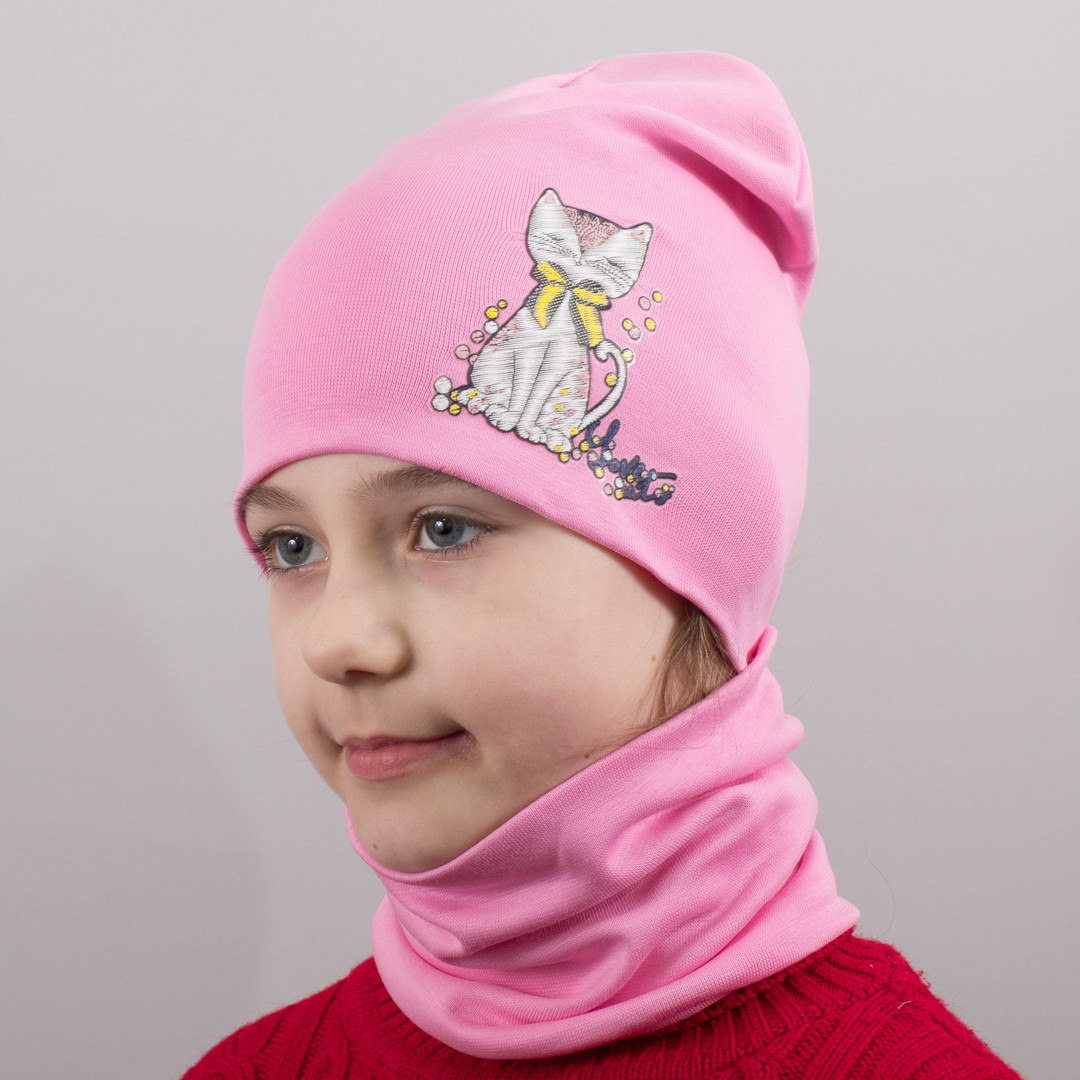 Дитяча шапка з хомутом КАНТА "Кішка" розмір 48-52, рожевий (OC-507)