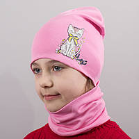 Детская шапка с хомутом КАНТА "Кошка" размер 52-56 розовый (OC-508)