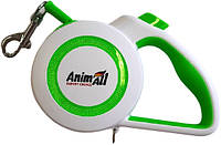 Поводок-рулетка AnimAll Reflector для собак весом до 25 кг, 5 м, M бело-салатовый, MS7110-5M Энимал