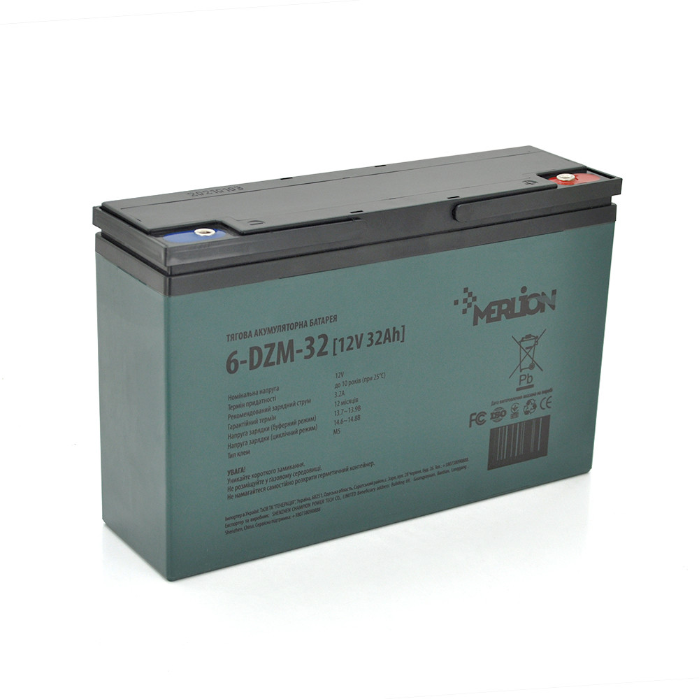 Тяговий акумулятор АКБ AGM MERLION 6-DZM-32 12 В 32 А·год M5 ( 263 x 75 x 170) Q2, фото 1