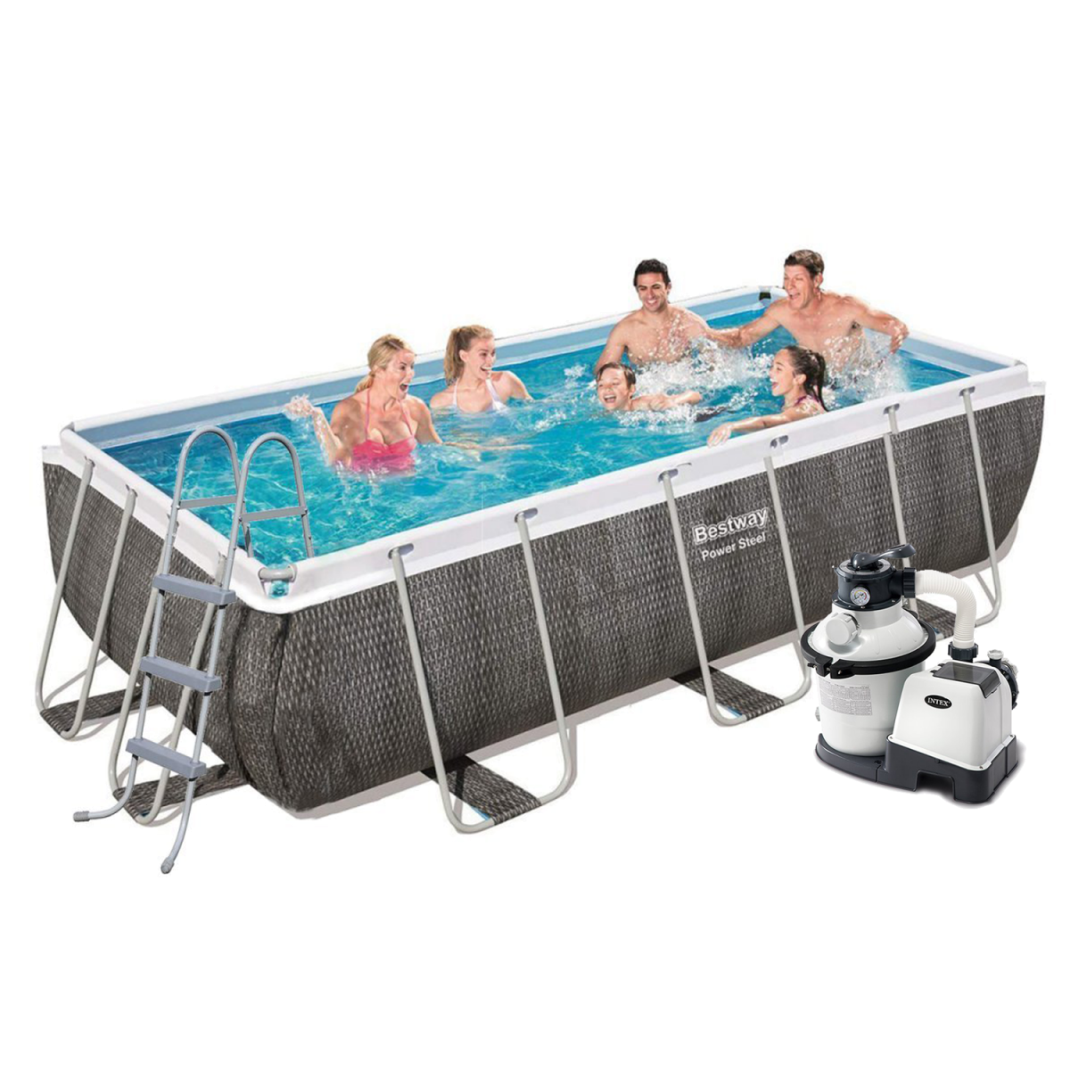 Каркасний басейн Bestway 56721-6, 404 х 201 х 100 см (насос 4 500 л/год, дозатор, сходи, тент, підстилка), фото 1