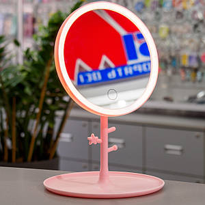 Дзеркало з підсвіткою для макіяжу Selfie LED Mirror Pink з вбудованим акумулятором