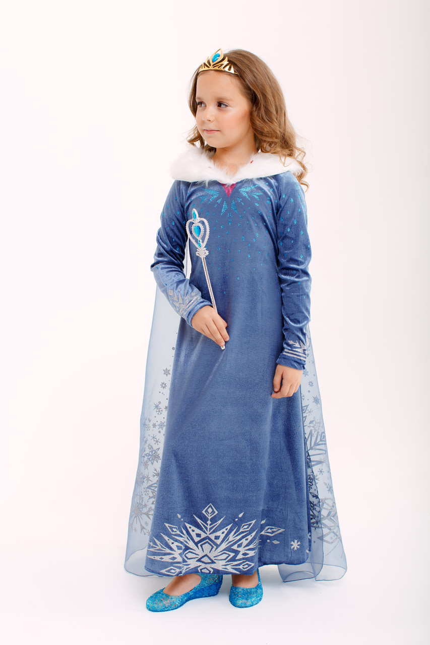 Сукня Ельзи велюрова з хутром і довгим шлейфом для дівчинки 2-10 років