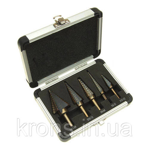 Набір з 5 ступінчастих спіральних свердл 3.2-34.9мм, HSS-сталь, фото 1