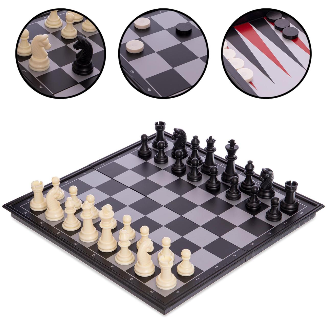 Набір ігор Шахи шашки нарди 3 в 1 ZELART Дорожні пластикові магнітні Дошка 32 x 32 см (SC58810)