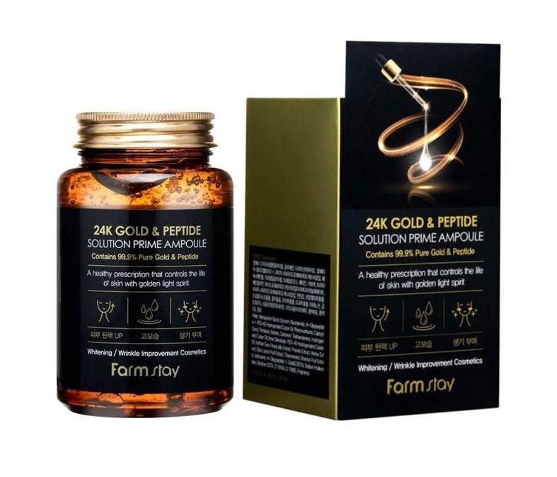Сироватка ампульна для обличчя FarmStay 24K Gold & Peptide антивікова 250 мл, фото 1