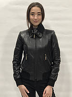 Куртка з натуральної шкіри на блискавці колір чорний довжина 55 см 42р 44р