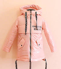 Дитяча лакова куртка на дівчинку 134 розмір, демісезонна весна-осінь
