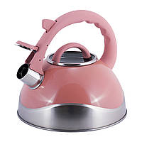 Чайник Kamille 3л из нержавеющей стали со свистком и стеклянной крышкой для инду Розовый KM-0686A