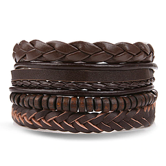 Комплект з чотирьох плетених коричневих браслетів на руку