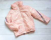 Лакова куртка для дівчинки 8-15 років, демісезонна пудрова, дитяча підліткова