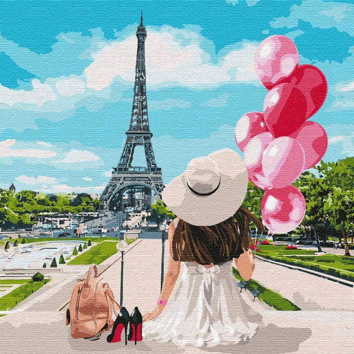 Картина за номерами 40×40. Прогулянка в Парижі. Ідейка. КНО4756