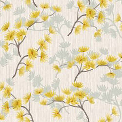 Шпалери для стін базові вінілові флізелінові лимонно-сірі квіти гілки Breeze Decoprint Бельгія 53 см BR 24016