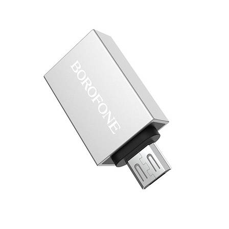 Перехідник Borofone BV2 OTG USB на Micro USB Сріблястий, фото 1