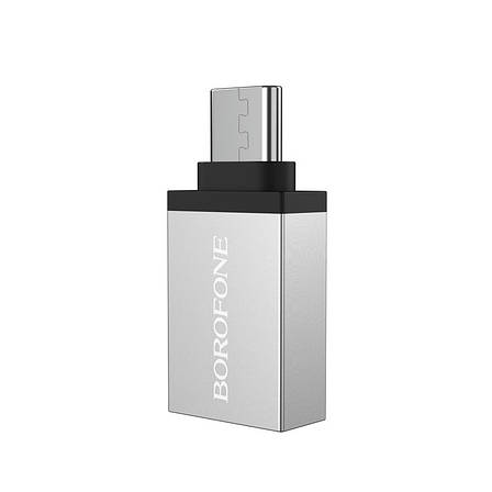 Перехідник Borofone BV3 OTG USB на Type-C Сріблястий, фото 1