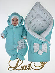 Комплект на виписку для новонародженого з пологового будинку набір Весна-Осінь Стиляжка мятний