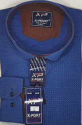 Сорочка чоловіча X-Port vd-0001 синя в принт класична з довгим рукавом Туреччина L