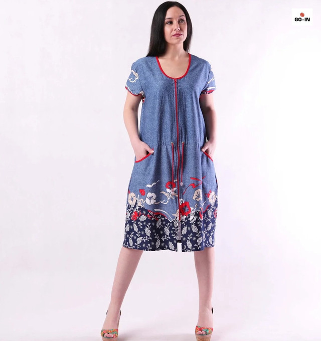 Халат женский летний на молнии с карманами