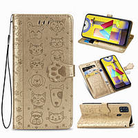 Чохол Embossed Cat and Dog для Samsung Galaxy M31 / M315 книжка шкіра PU Gold