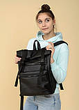 Жіночий чорний рюкзак рол з екошкіри роллтоп великий повсякденний, для поїздок, ноутбука 15,6, фото 3