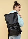 Жіночий чорний рюкзак рол з екошкіри роллтоп великий повсякденний, для поїздок, ноутбука 15,6, фото 9