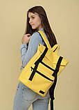 Стильний жіночий рюкзак жовтий роллтоп міський, для поїздок, ноутбука 15,6 рол, екошкіра, фото 3