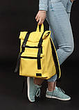 Стильний жіночий рюкзак жовтий роллтоп міський, для поїздок, ноутбука 15,6 рол, екошкіра, фото 2