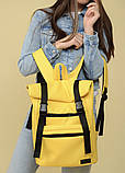 Стильний жіночий рюкзак жовтий роллтоп міський, для поїздок, ноутбука 15,6 рол, екошкіра, фото 4