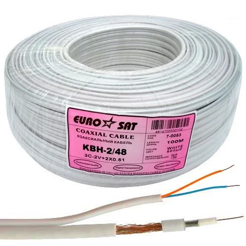 Кабель 3C2V (0.5Cu/48x0.12CCA) + 2x0.51Cu, діаметр 5.0+2.5мм, білий, 100м