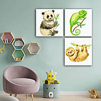 Набор картин на холсте для детской комнаты Милые зверята