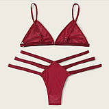 Комплект еротичної білизни сексуальна білизна стринги бюстгальтер зі смужками червоний, фото 3