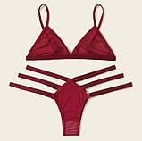 Комплект еротичної білизни сексуальна білизна стринги бюстгальтер зі смужками червоний, фото 2