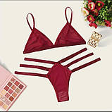 Комплект еротичної білизни сексуальна білизна стринги бюстгальтер зі смужками червоний, фото 4